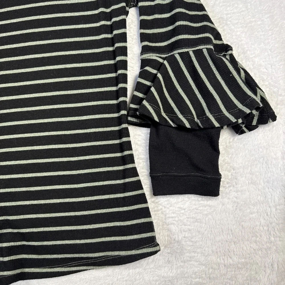 Free People We The‎ Free Medium Black Green Striped Boho Stretch Top